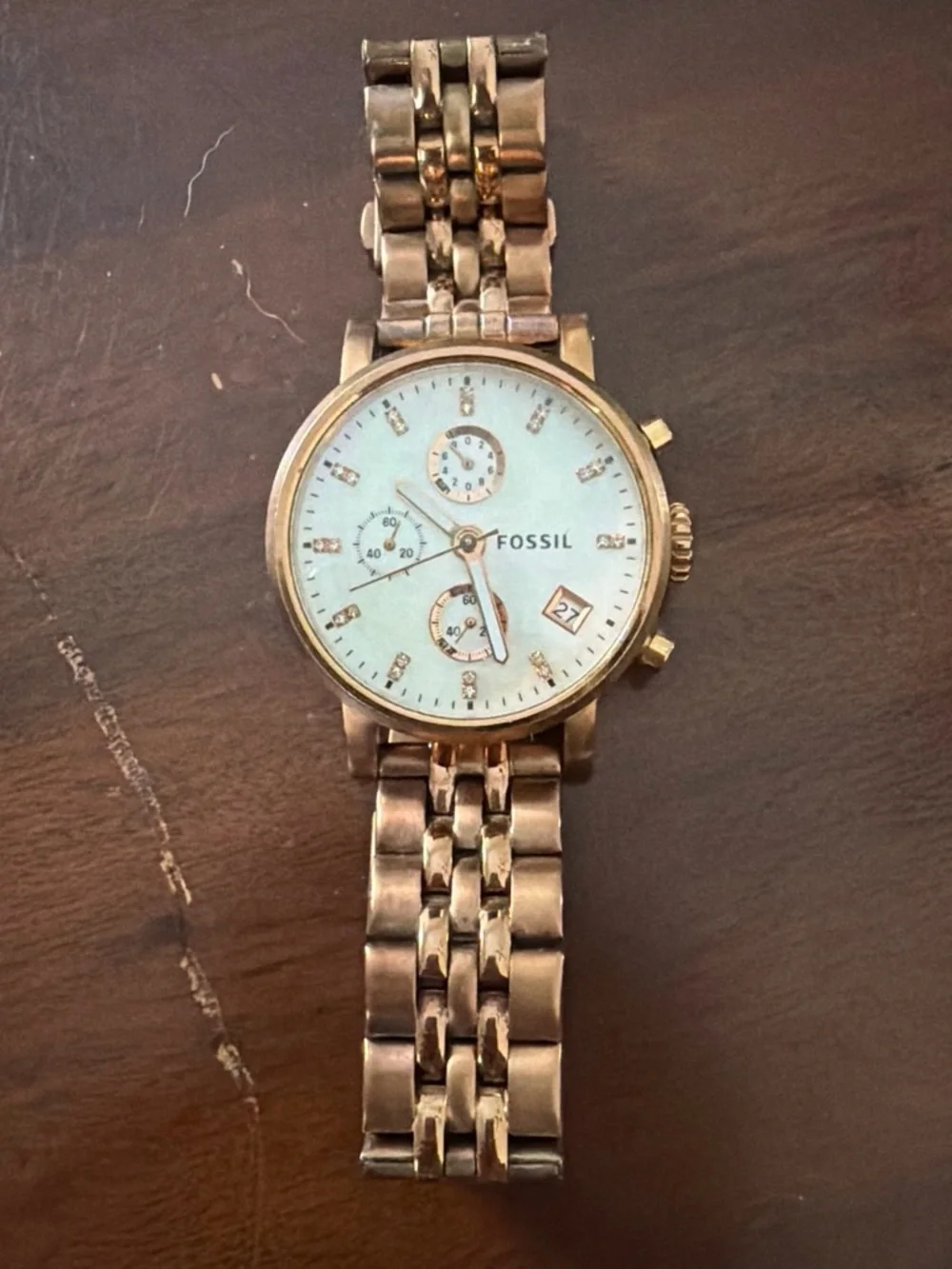 Fossil Rose Gold-Tone Chronograph Bracelet Watch with White Dial